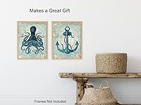 Vista 5 de Yellowbird Art & Design Nautical Decor - Beach Wall Art - Coastal Wall Decor - Ocean Wall Decor - Ocean octopus Wall Art - Sea Wall Art - Rustic