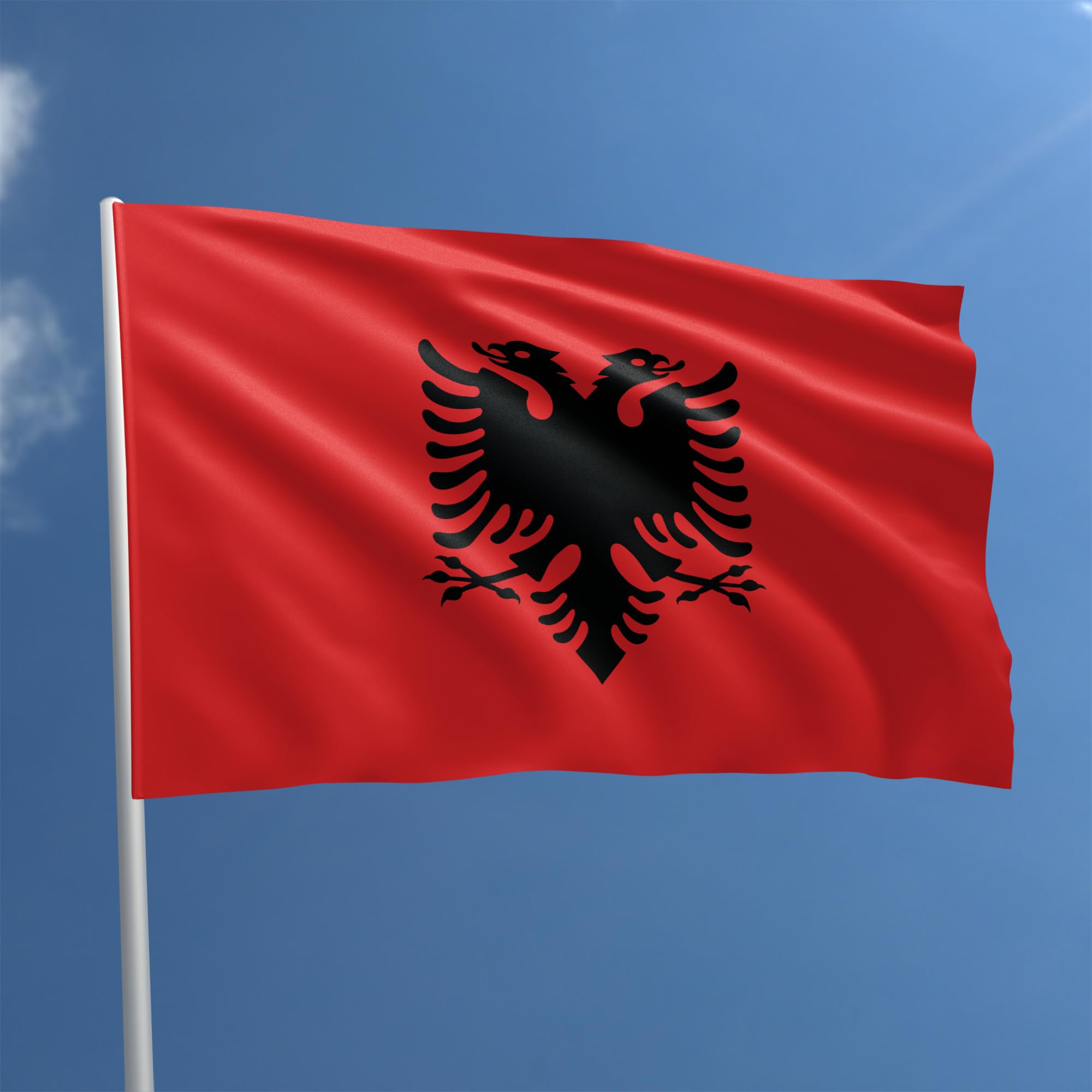 Bandiera Albania 90x150 Cm - KliKil Bandiera Albanese Resistente Alle Intemperie Con 2 Occhielli Metallici - Per Giardino, Balcone, Eventi Sportivi