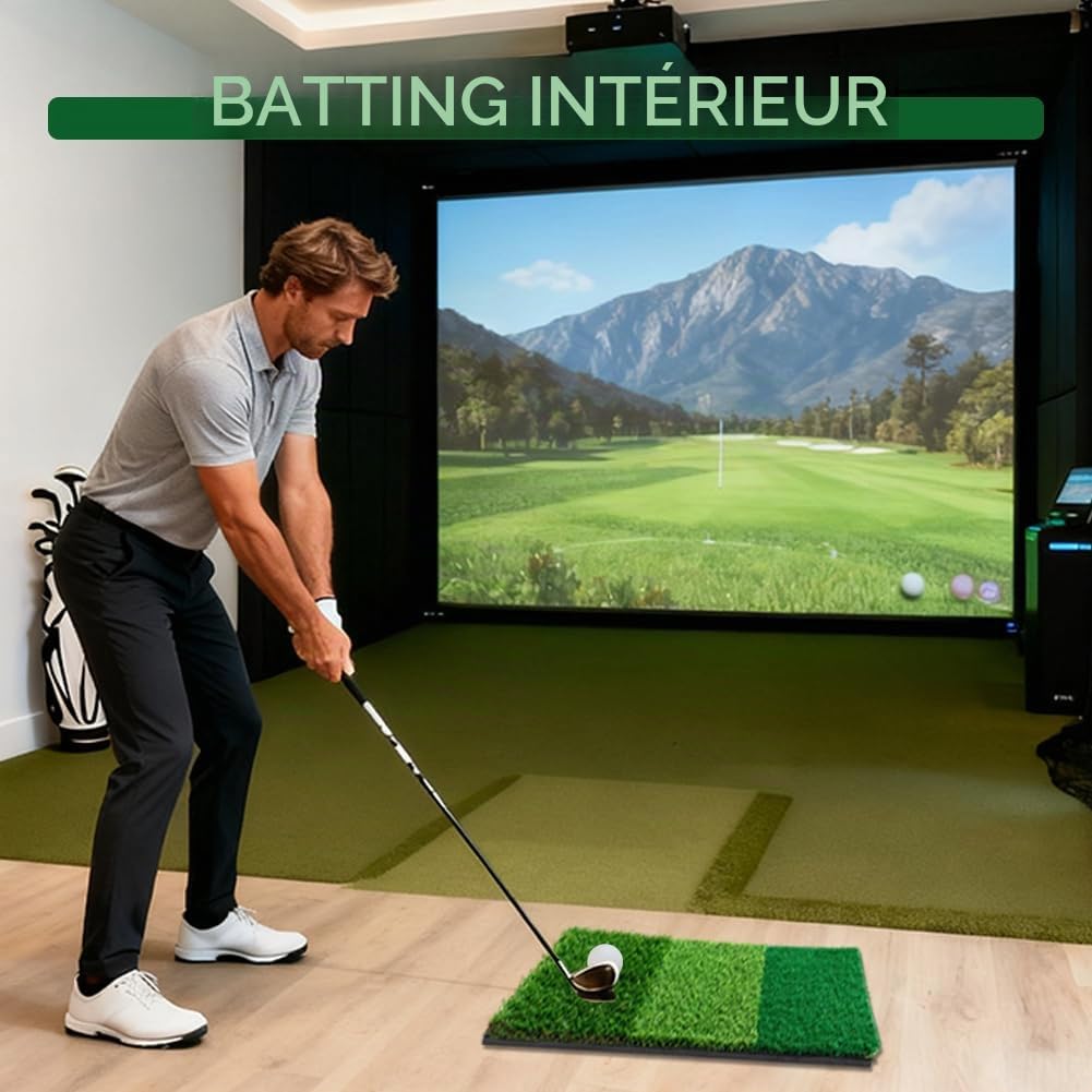 Tapis de golf 3 en 1 - 60 x 30 cm - Rough et Fairway - Pour intérieur et extérieur - Tapis de golf portable pour conduite, écaillage et entraînement