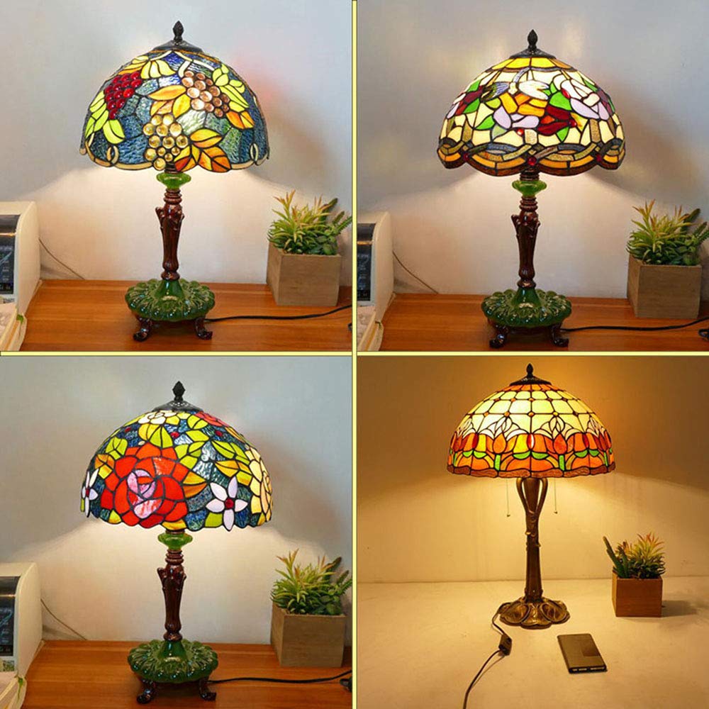 Tiffany-Stil Ø30cm Handgemacht Art Dekorative Schreibtischlampe Vintage Pastoral Glas Schlafzimmer Nachttischlampe Mit Schalter Bar Cafe Retro Büro Studie Tischlampe Nachtlicht 52cm hoch E27 MAX40W