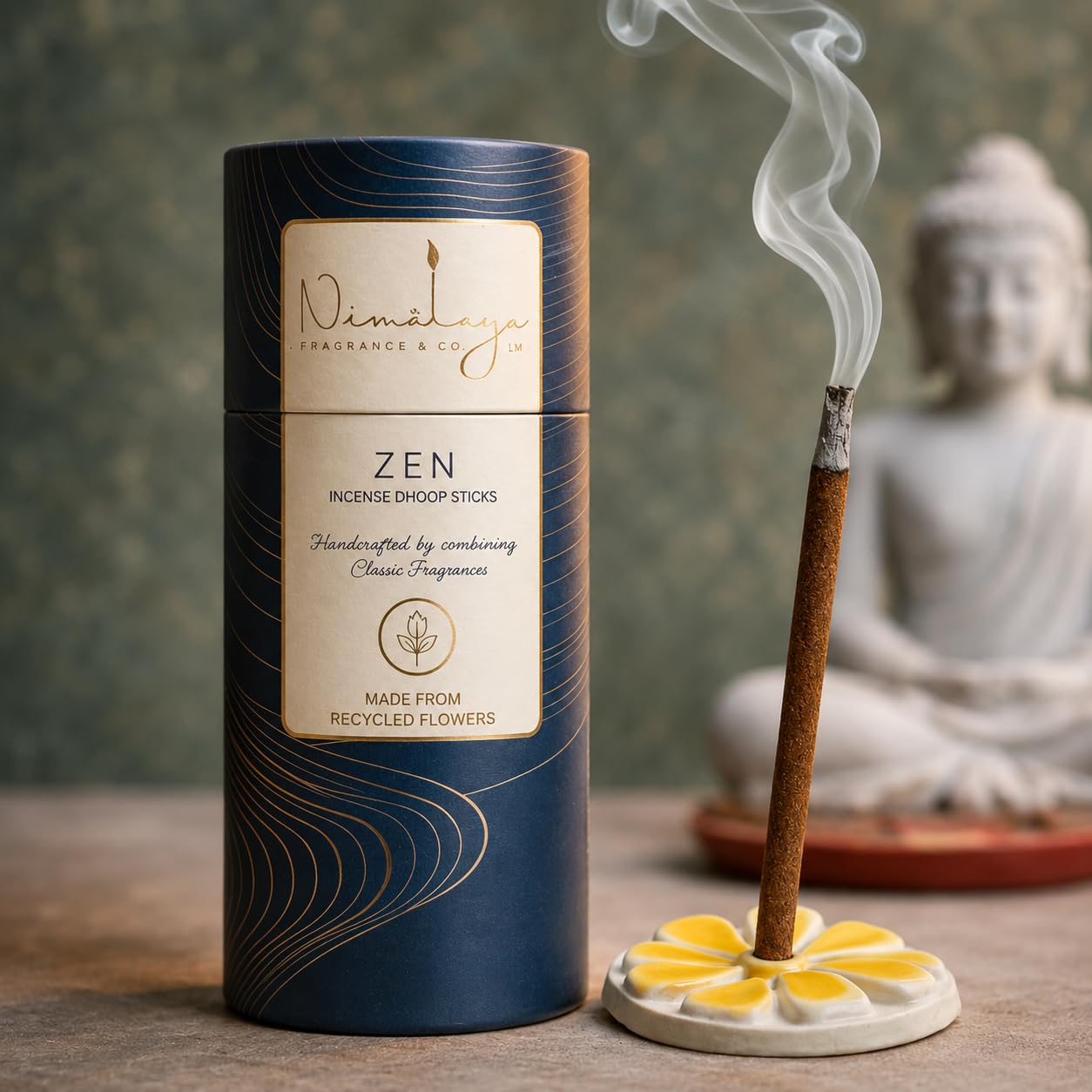 Nirmalaya Premium Zen Bambooless Dhoop Sticks (40 Sticks) with Ceramic Stand Sacred Temple Flower | 100% Charcoal-Free | for Pooja, Meditation, Yoga & Home Fragrance