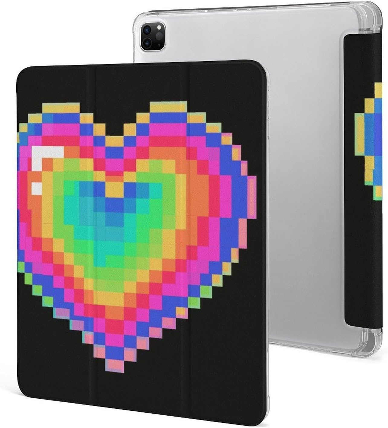 Digital Pixel Heart 12.9 in Trifold for iPad Case with Pencil Holder