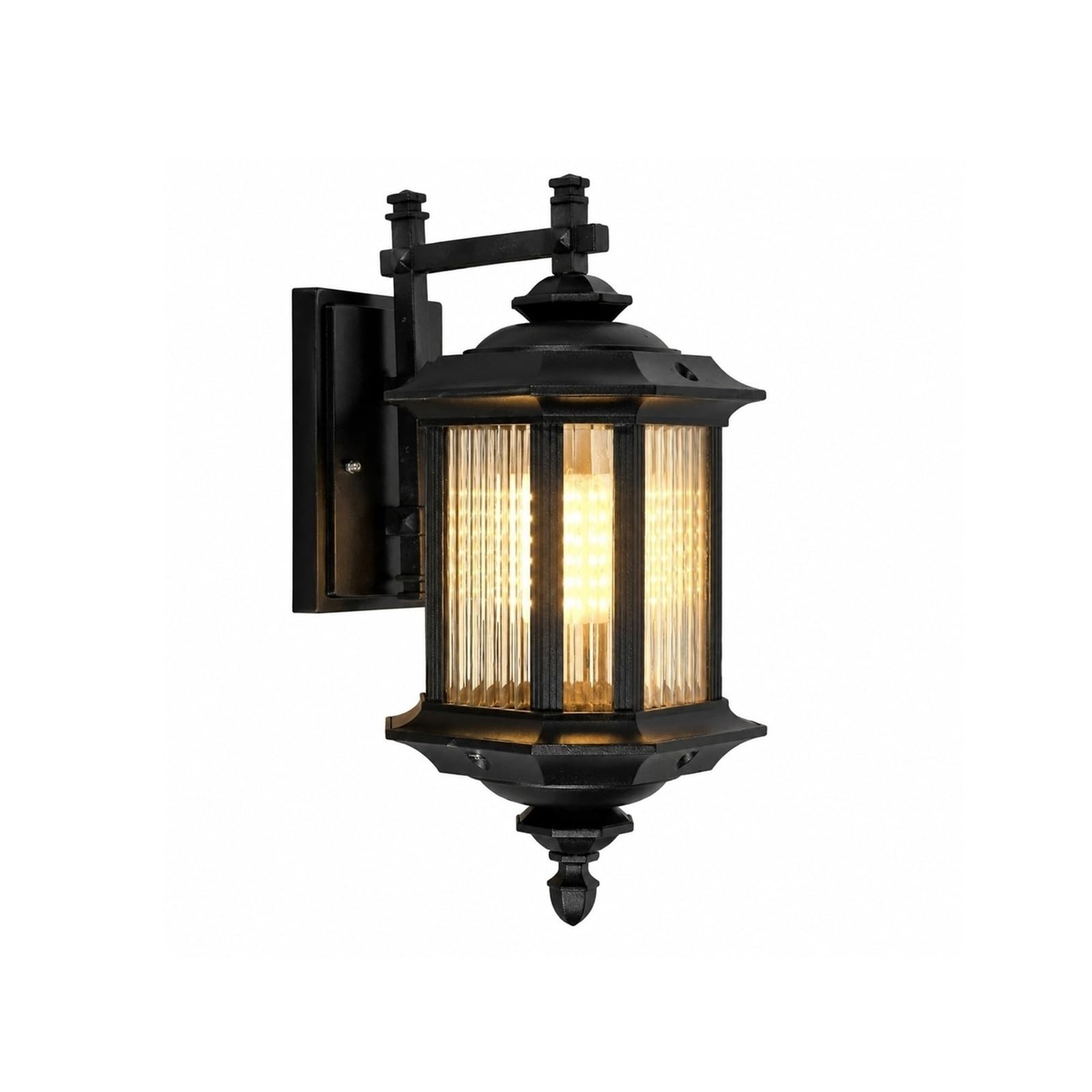 OZBMA Vintage Outdoor Wall Sconce 17.7", European E27 Die Cast Aluminum Exterior Lantern, Striated Glass Waterproof Lamp for Villa Garden Courtyard Porch Entryway Yard Gate Cottage