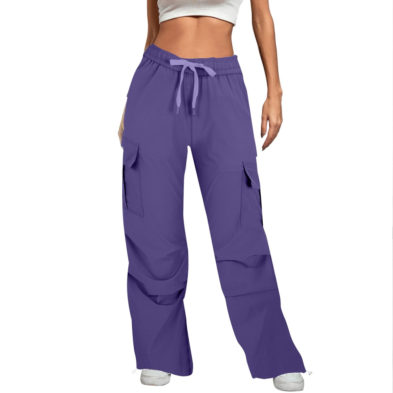 Pantalones cargo holgados para mujer, cintura alta, pantalones de deporte para todo el año, pantalones de chándal con bolsillos con solapa, cintura elástica, pantalones de ocio, pantalones de