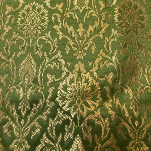 Tissu brocart de soie kaki BRO1121 de 111,8 cm pour couture