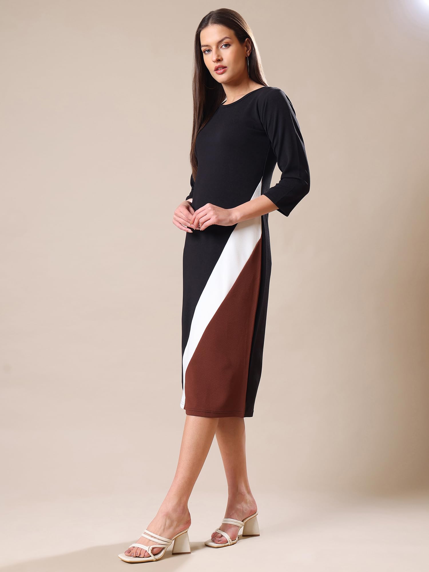 Purvaja Womens Bodycon Knee Length Dress(Lucy-342-348) (Bely-199_L_Brown)