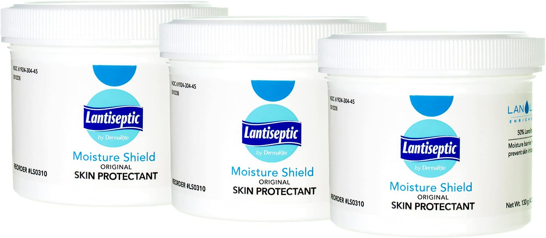 Lantiseptic Moisture Shield Original Skin Protectant – 50% Lanolin Enriched Skin Protectant Barrier Cream for Incontinence – Paraben Free, 3 Jars, 4.5oz Each