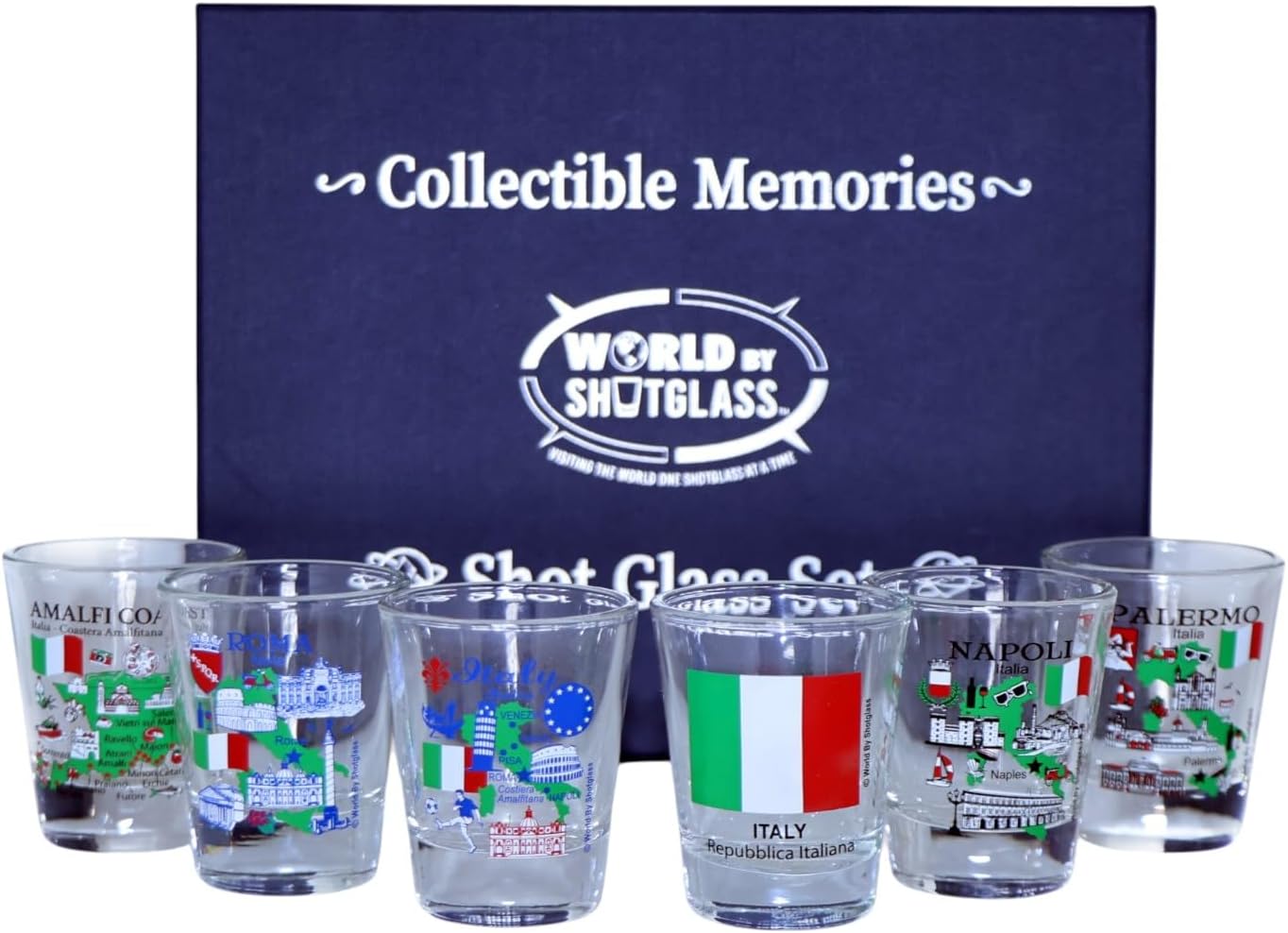 Italy Central and Southern Highlights Souvenir Boxed Shot Glass Set (Set of 6)