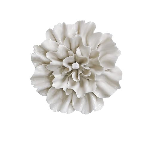 Carnation, 3.54" Ceramic Flower Wall Art, 3D Wall Hanging Decor,Artificial Flower Wall Sculpture，Handcrafted 3D Hanging Porcelain Flowers, Porcelain Flower Wall Décor (White)