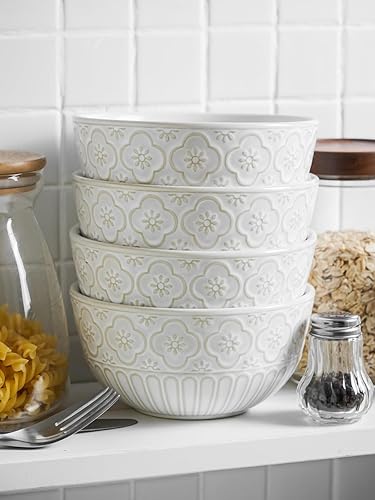 Miniatura 6 de Kanwone Tazones de cerámica para cereales, 6 pulgadas, 30 onzas para cocina, juego de cuencos de cerámica en relieve, aptos para microondas y