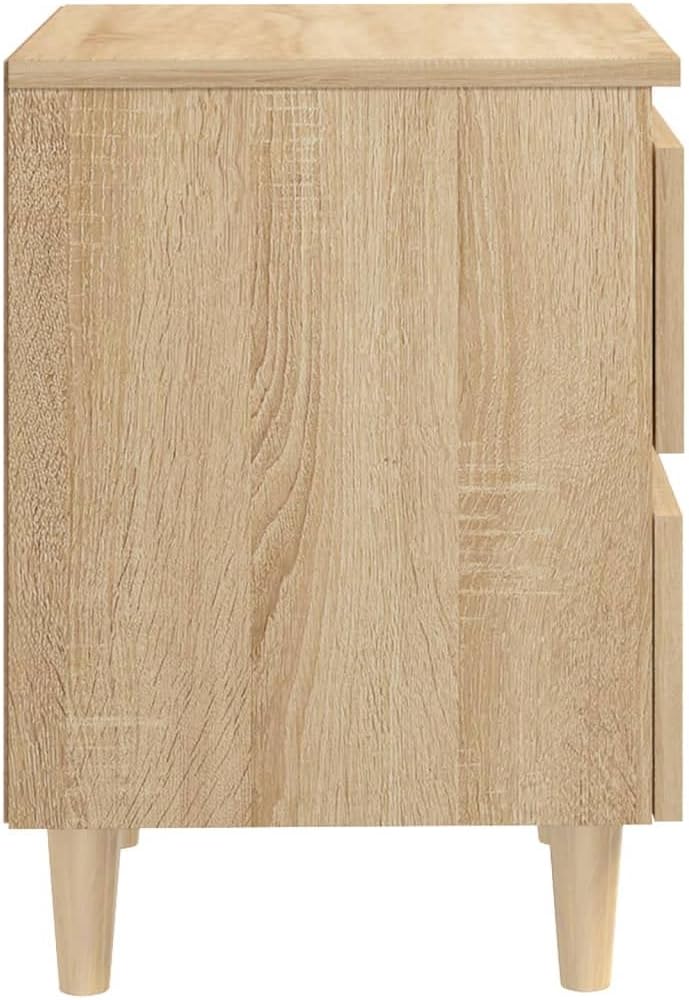 ด้านข้าง view of the vidaXL Nightstand, showing the wooden texture and the four pine legs.