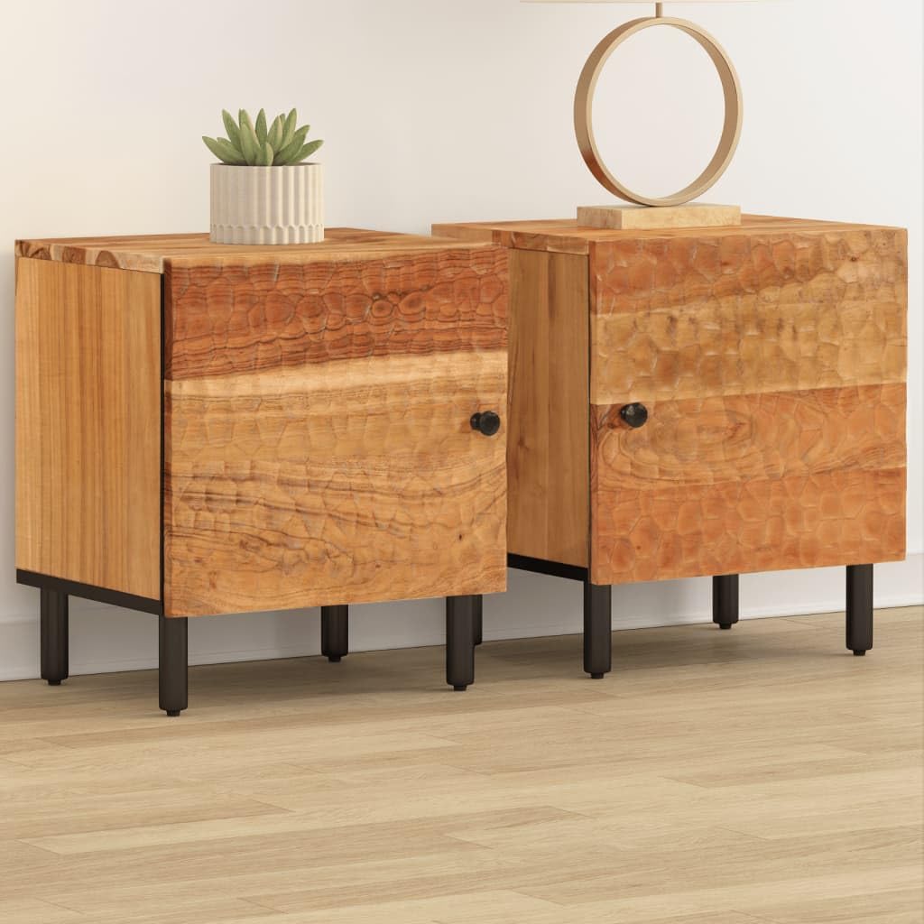 Table de chevet en bois massif d'acacia 40x33x46 cm avec pieds en fer | Lot de 2