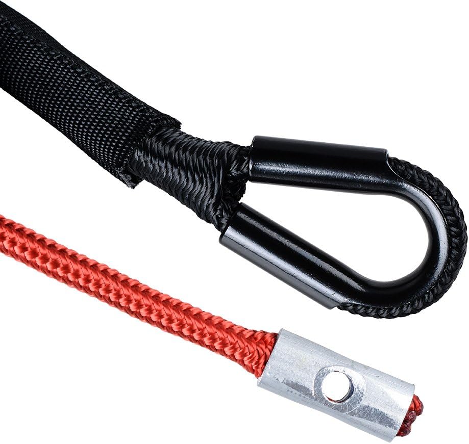 50ft x 1/4 inch (Trong Durable Black Synthetic Winch Rope Cable 7000LBS Rock Guard 40-inch Red Heat Guard w/Forged Steel Red Half-Linked Hook + Winch Rubber Stopper