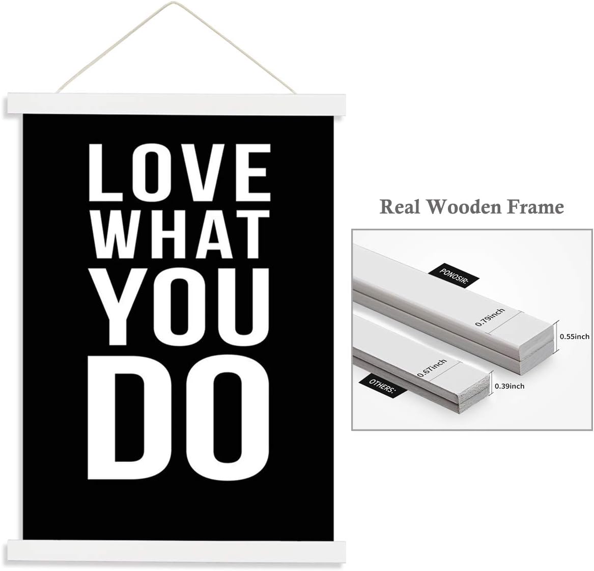 PONOSIR Poster Frame Magnetic Poster Hanger Wooden Frame for Canvas Photo Picture Print Artwork (White, 18")