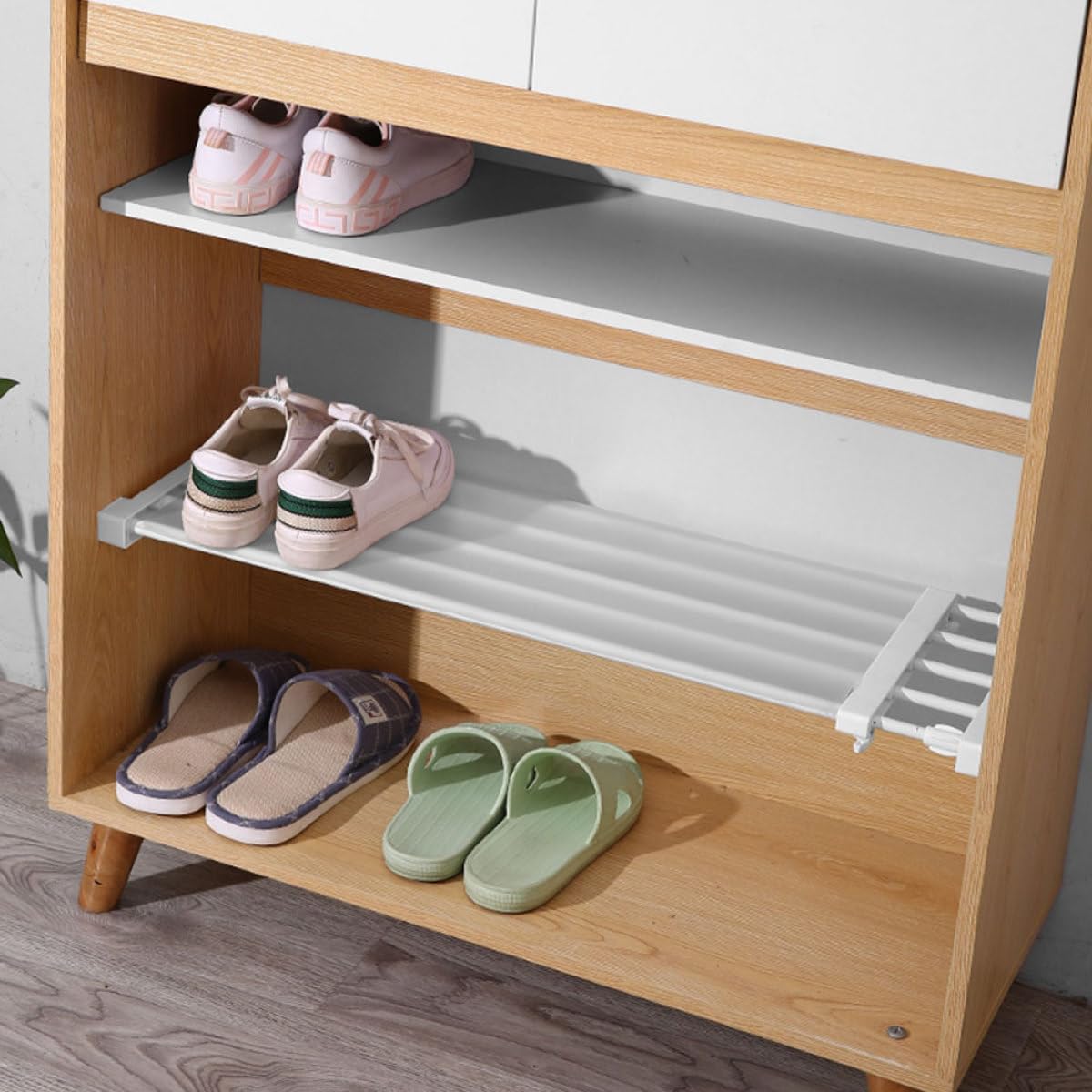 Divisor Organizador de Armario Extensible sin Clavos 50-80 Cm X 24 Cm, Estante Plástico Ajustable para Ropa, Estante Separador para Dormitorio y Baño, Almacenamiento Práctico