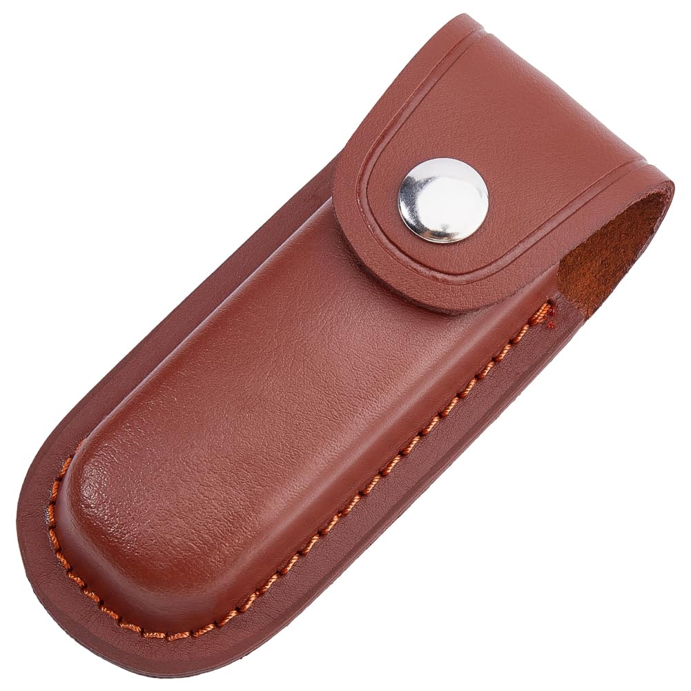 CALFOVERA 12.2cm Cowhide Leather Multitool Sheath Holster Portable Folding Pocket EDC Pouch Case with Snap Closure Belt Loop Genuine Leather Durable Sheath for Outdoor Camping(Brown)