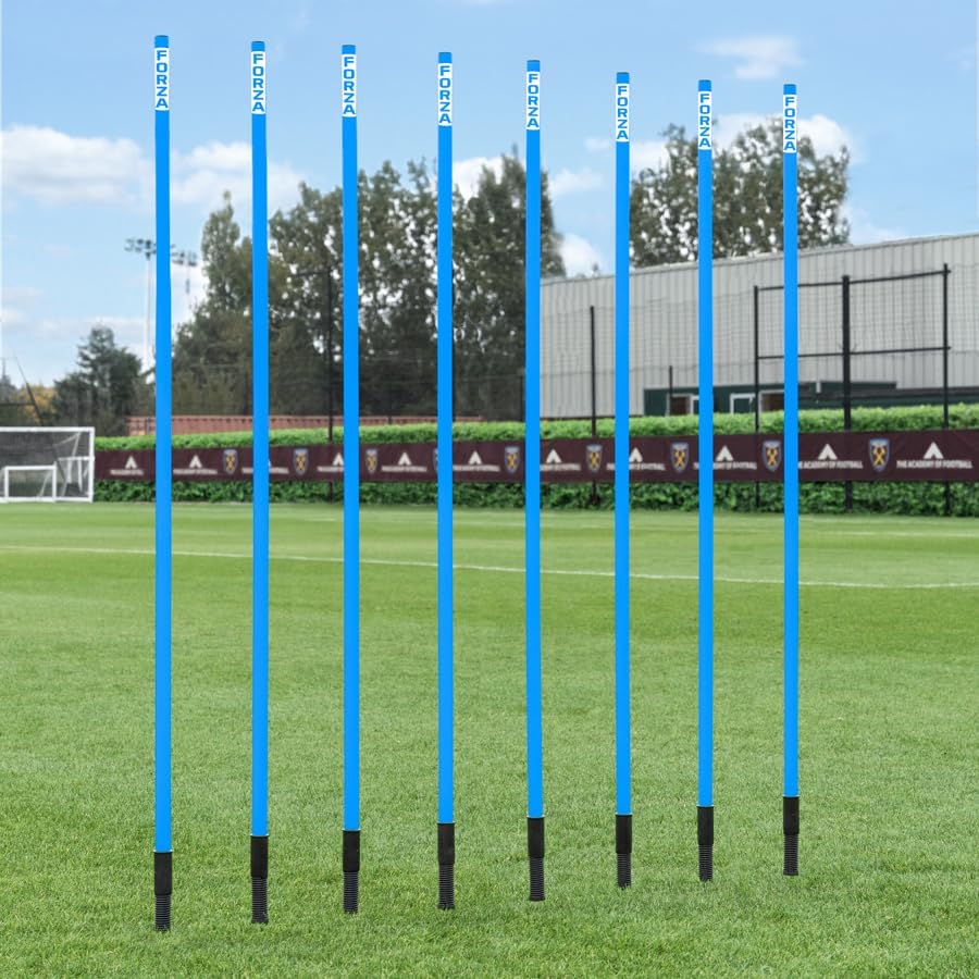 FORZA Slalom Poles – 5ft & 6ft Shatterproof Agility Training Poles with Stainless Steel Ground Spikes -Packs of 8 or 16 – Multi-Color Sports Agility Equipment