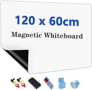 Whiteboard Folie, 120 x 60 cm, magnetisch selbstklebende Weißwandtafel Folie, Whiteboard Sticker DIY, inklusive Marker, Schwamm und Magnete, für Schule, Büro und Zuhause