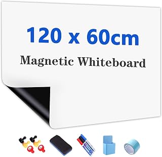 JOMUSAGA Whiteboard Folie, 120 x 60 cm, magnetisch selbstklebende Weißwandtafel Folie, Whiteboard Sticker DIY, inklusive Marker, Schwamm und Magnete, für Schule, Büro und Zuhause