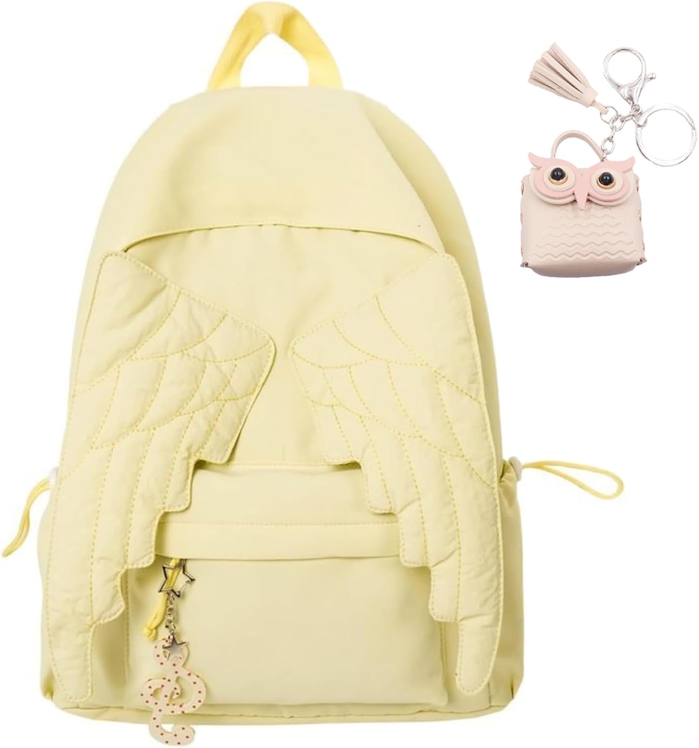 Angel Wings Backpack for Women, Cute Fairycore Daypack Lightweight Nylon Travel Knapsack Roomy Aesthetic Bag，Yellow