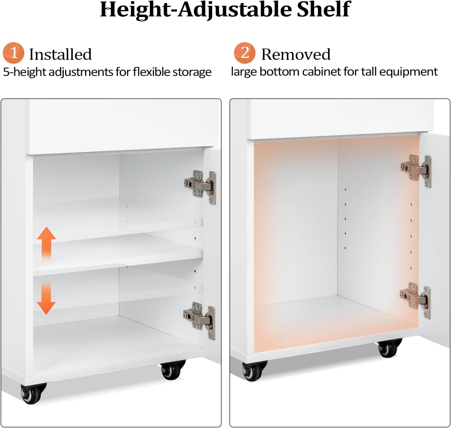 OmySalon Salon Trolley with Wheels, 2 Drawers & 1 Storage Cabinet, Salon Cart for Hair Stylist, Portable Styling Station for Barbershop Beauty Spa, White