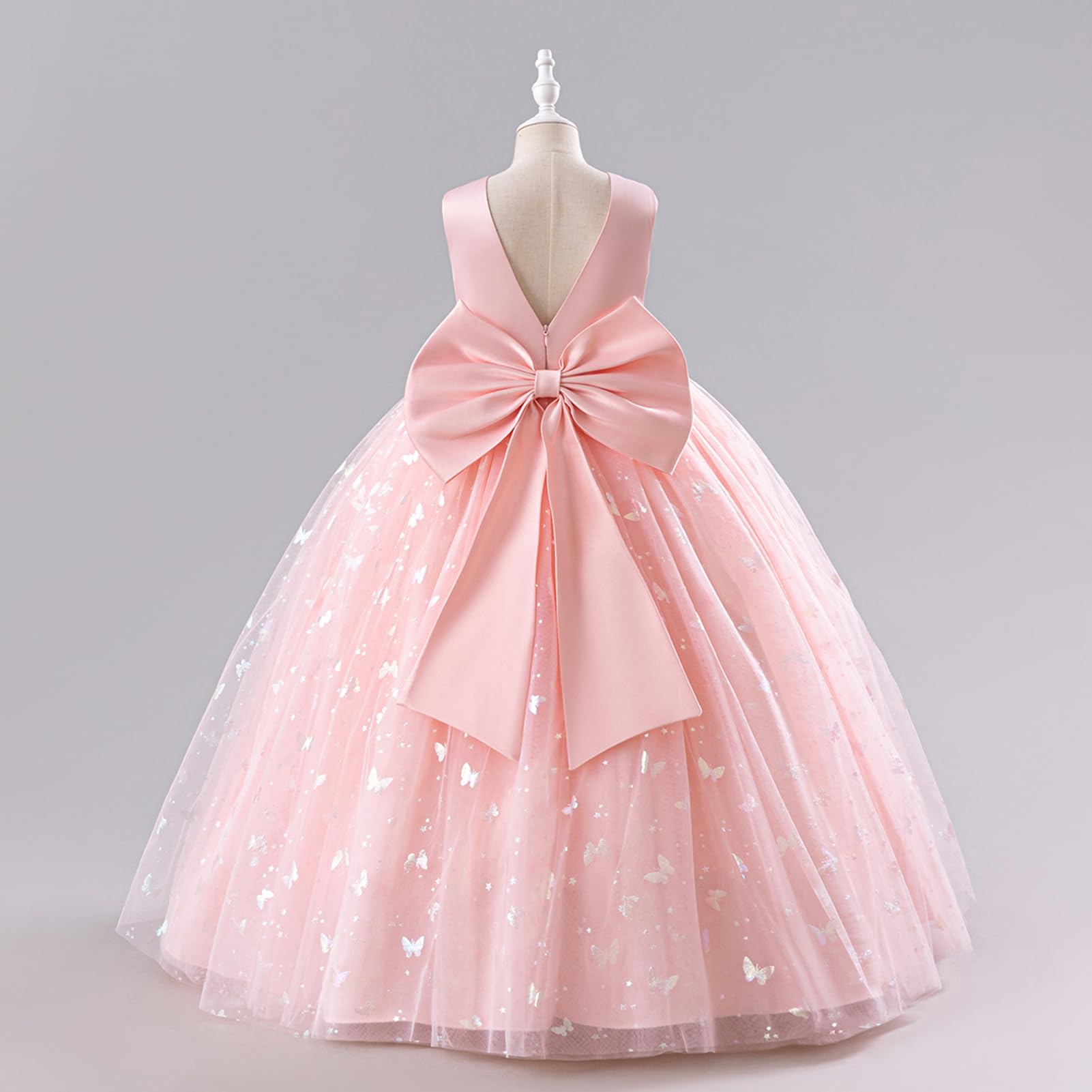 IWEMEK Robe de Cérémonie Fille sans Manches Col Rond Imprimé Papillons Tulle - Jupe de Demoiselle d'honneur pour Mariage, Anniversaire, Soirée