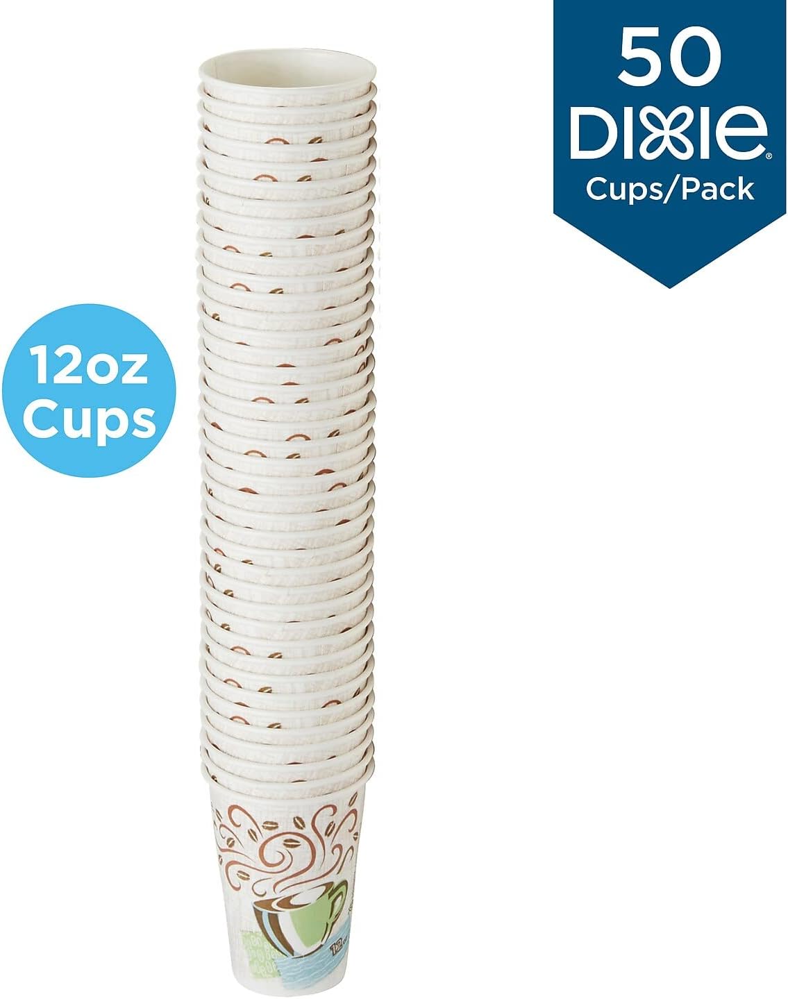 Dixie Hot Cups, Paper, 12oz, Coffee Dreams Design, 50/Pack