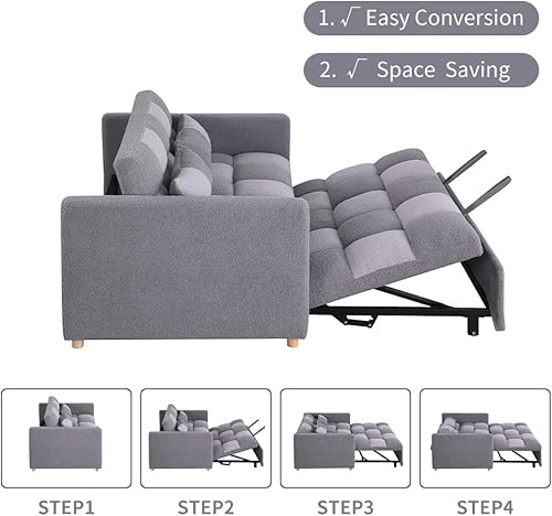 Miniatura 6 de Loveseat Sleeper Sofa- 3 in 1 Convertible Sofa Bed,Pull Out Couch with Adjustable Backrest,Multi-Functional Lounge Chair with Teddy Fabric for