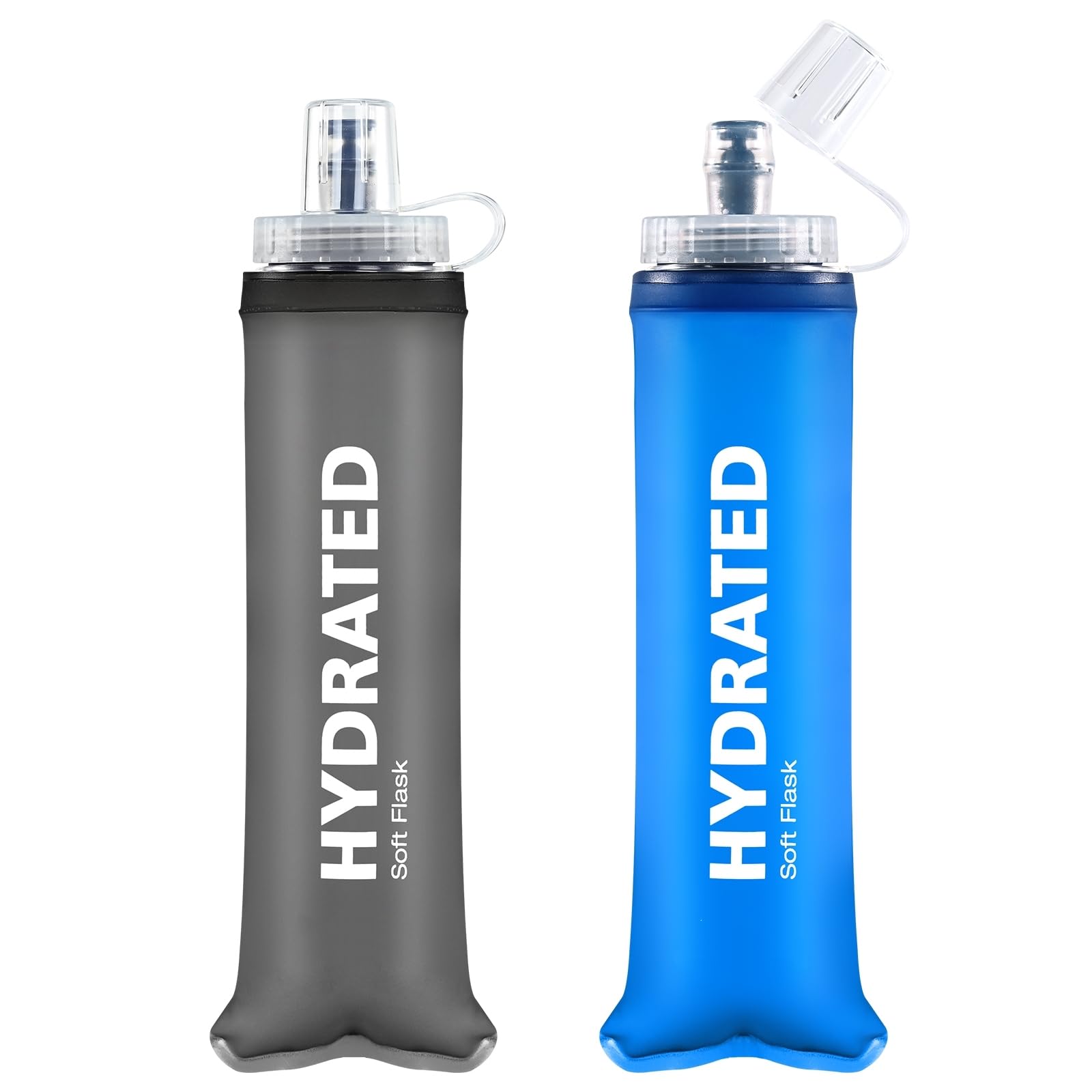 WEMEET 500ml Soft Flask 2Pack, TPU Collapsible Soft Water Bottle, 17oz Foldable TPU Bottles for Hydration Pack BPA-Free, Running Lightweight Water Bottle for Hiking Cycling Climbing Running 17 Ounces