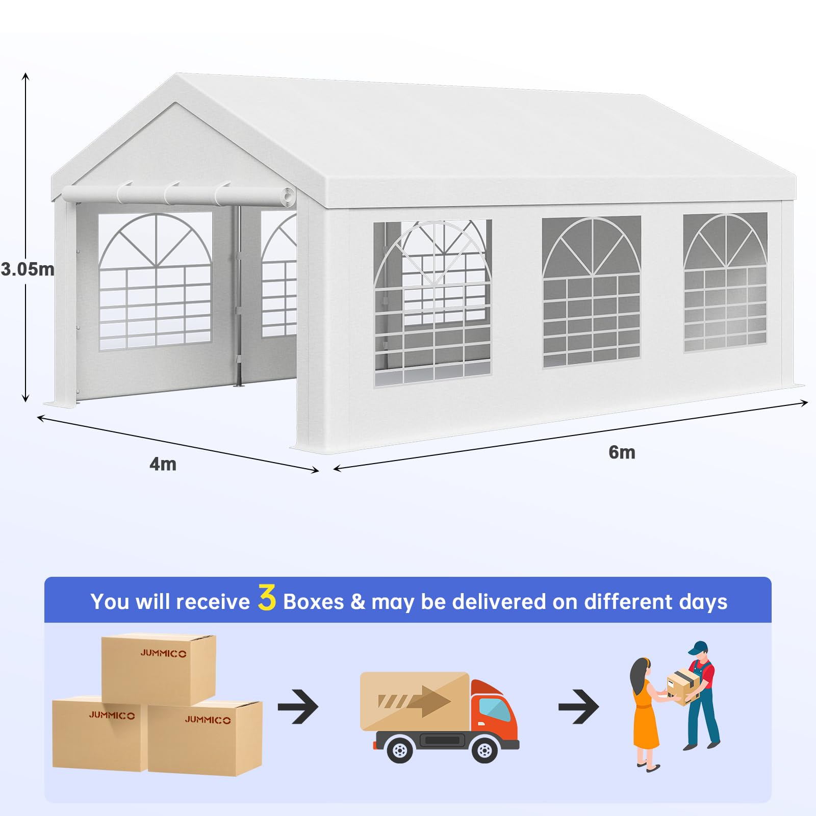 JUMMICO Pavillon 4x6, Gartenzelt UV-Schutz 50+ Festzelt, Partyzelt 4x6 Wasserdicht Stabil Winterfest Party Zelt für Partys Hausparty Hochzeiten, Winterfest Pavillon mit 560g/m² PE-Plane, Weiß