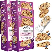 Nonnis THINaddictives Almond Thin Cookies - 6 Boxes Berry Blend Almond Cookies - Almond Cookie Thins w/Cranberries Blueberries Goldenberries Raisins Sunflower Seeds - Kosher - 4.4 oz