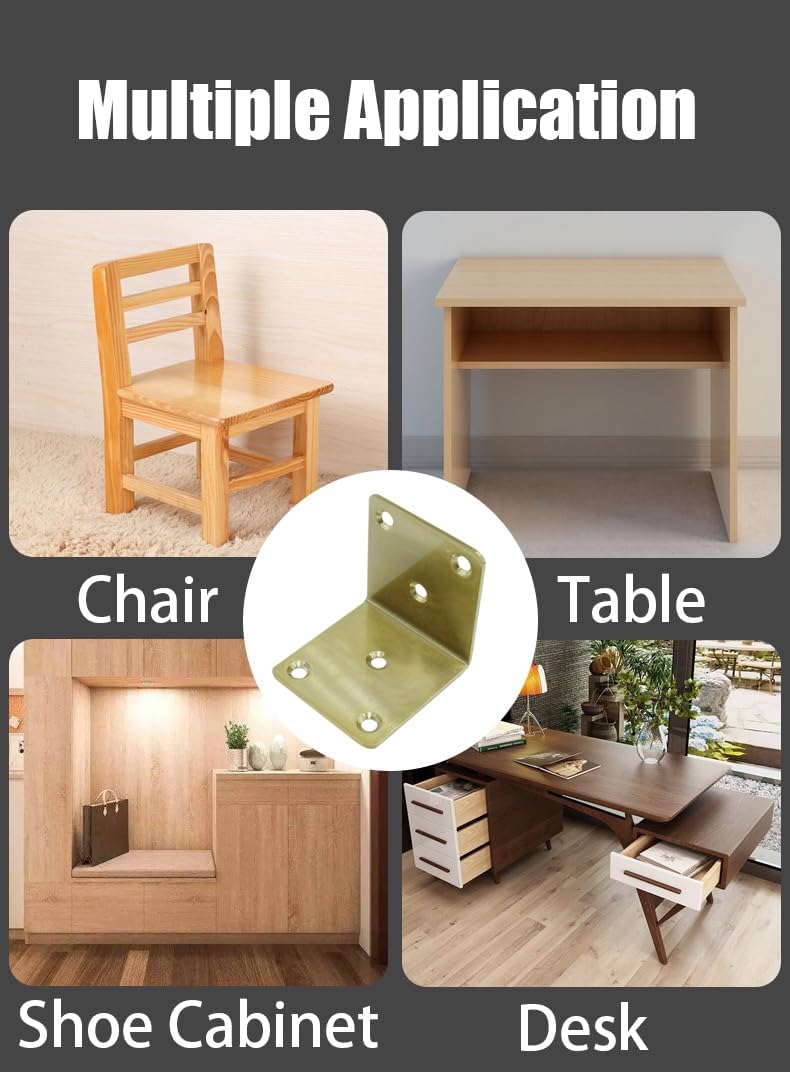 10pcs 2"x2" L Bracket Gold Stainless Steel Corner Brace Large Angle Brackets Heavy Duty Metal Corner Fastener for Wood Furniture Bedframe Cabinet Drawer Chair