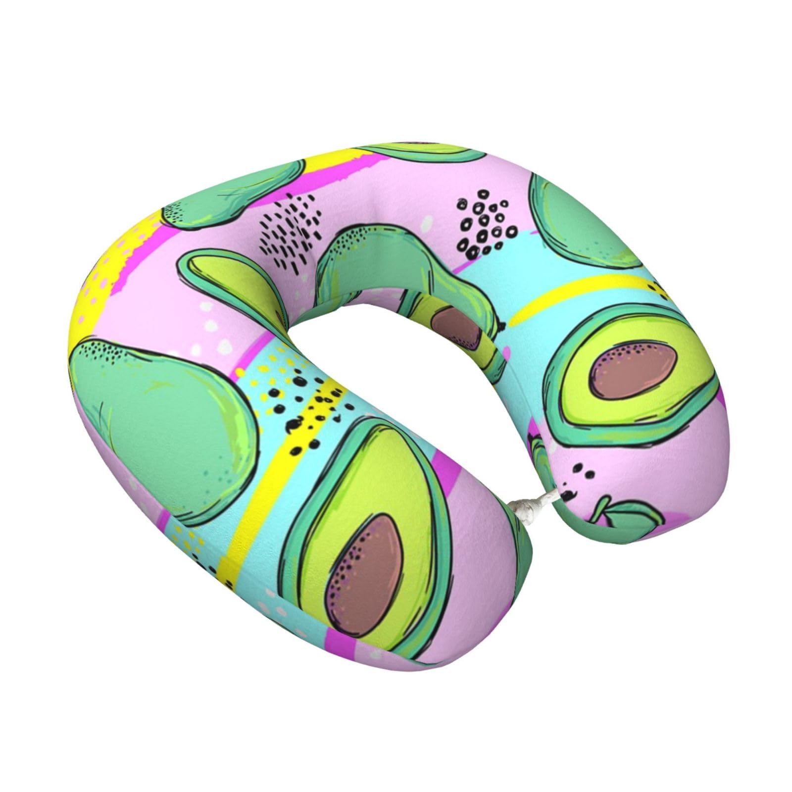 LKYMOH Colorful Hand Drawing Avocado, Travel Neck Pillow U-Shaped Memory Neck Support Soft Comfortable With Washable Cover For Airplane Car Traveling and Office