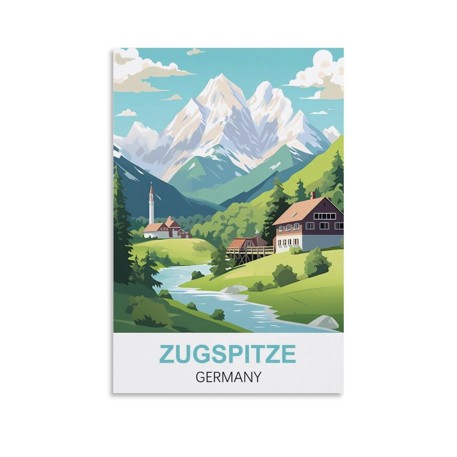 Jyicuncho Unframe-Style Zugspitze Germany Vintage Travel Poster 12X18inch(30X45cm) Canvas Prints Wall Art Paintings Pictures