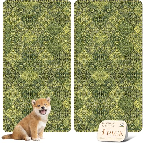 Image of nunubaby 4PACK Washable Pee Pads for Dogs, Stylish, Non-Slip and Leak-Proof Pee Pads. Reusable Potty Pads for Dogs for Crates and Floors.(Green /Multi,24 inch x48 inch )