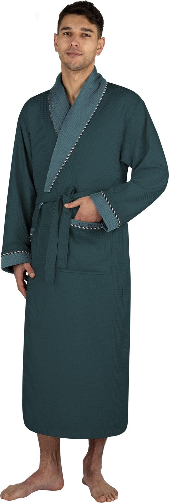 normani Herren Bademantel leichter Morgenmantel für Männer aus Waffelpique 100% Bambusviskose mit Geschenkkarton - in Europa hergestellt