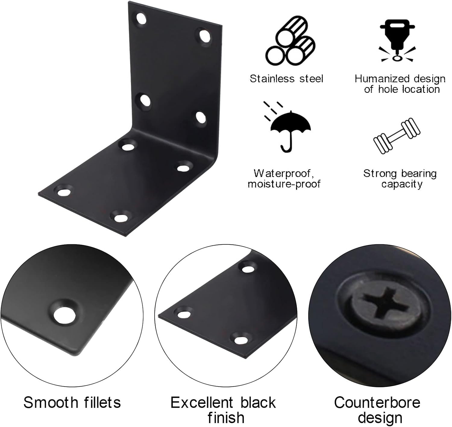 Eagles 10PCS Stainless Steel Corner Bracket, 70x70x50mm Large Joint Right Angle Bracket L Shape Heavy Duty Metal Corner Brace Shelf Supporter for Wood Furniture Shelves Table, with Screws