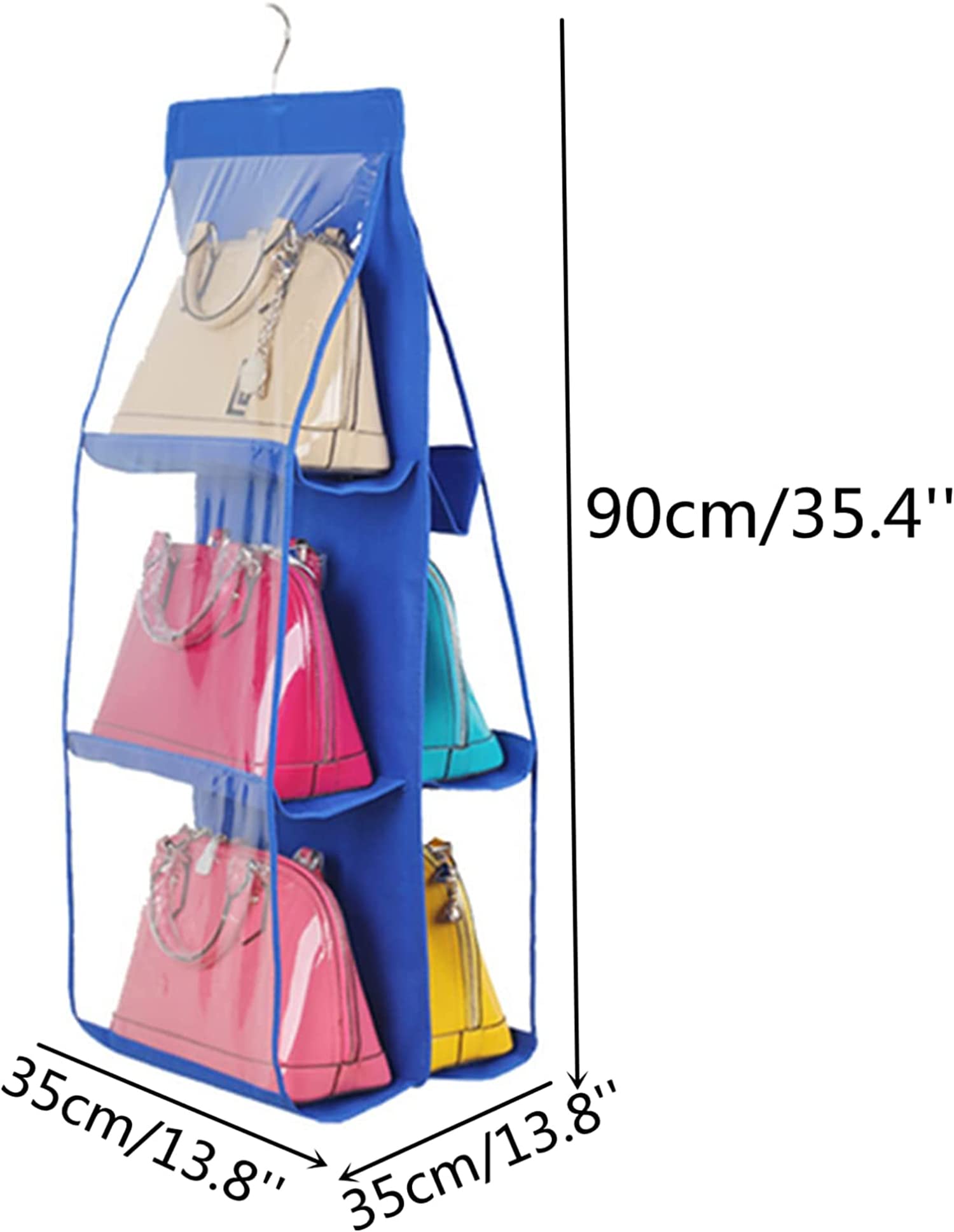 House of Quirk Hanging Handbag Organizer Dust-Proof Storage Holder Bag Wardrobe Closet for Purse Clutch with 6 Pockets (Blue)