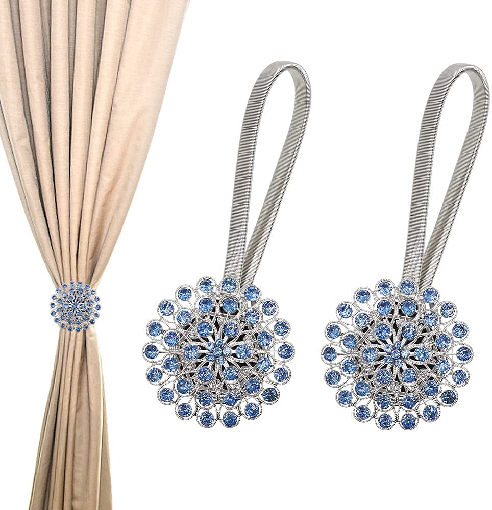 Anneau de rideau Boucles de rideau aimantées 2 pièces, embrasse de rideau, têtes de diamants bleus Embrasses de rideau avec extension de ressort flexible, accessoires de rideau (Couleur : Rouge) (Bl