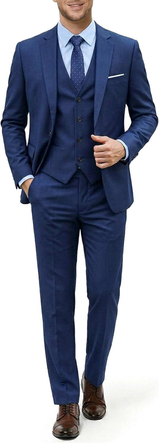 MY'S Men's Suit 3 Piece Slim Fit One Button Blazer Jacket Vest Pants Tuxedo Set for Party Wedding Business and Dinner