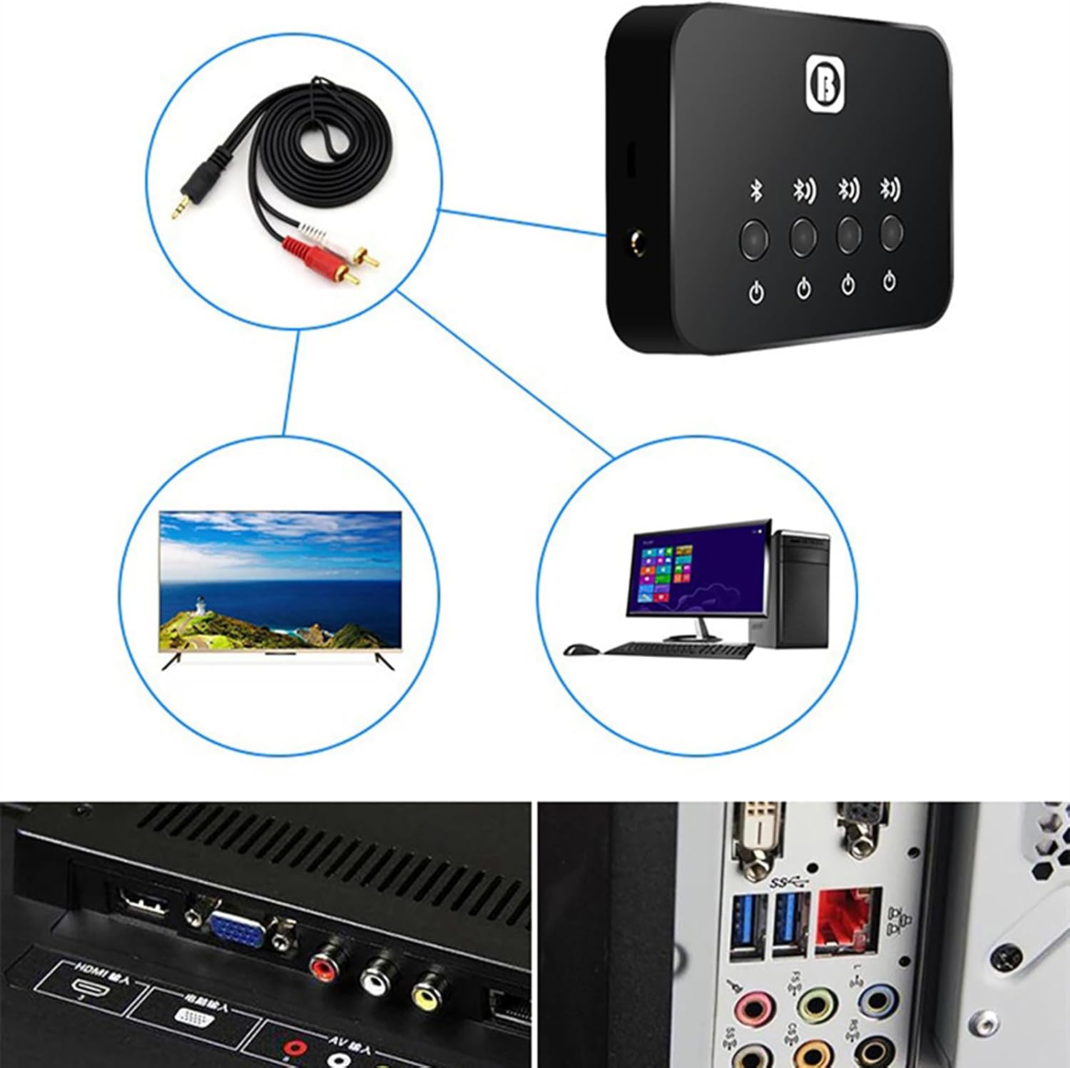 Exquisite Wireless Bluetooth Transmitter, Portable Battery, Stereo Sound Launcher with Built-in 4 Modules