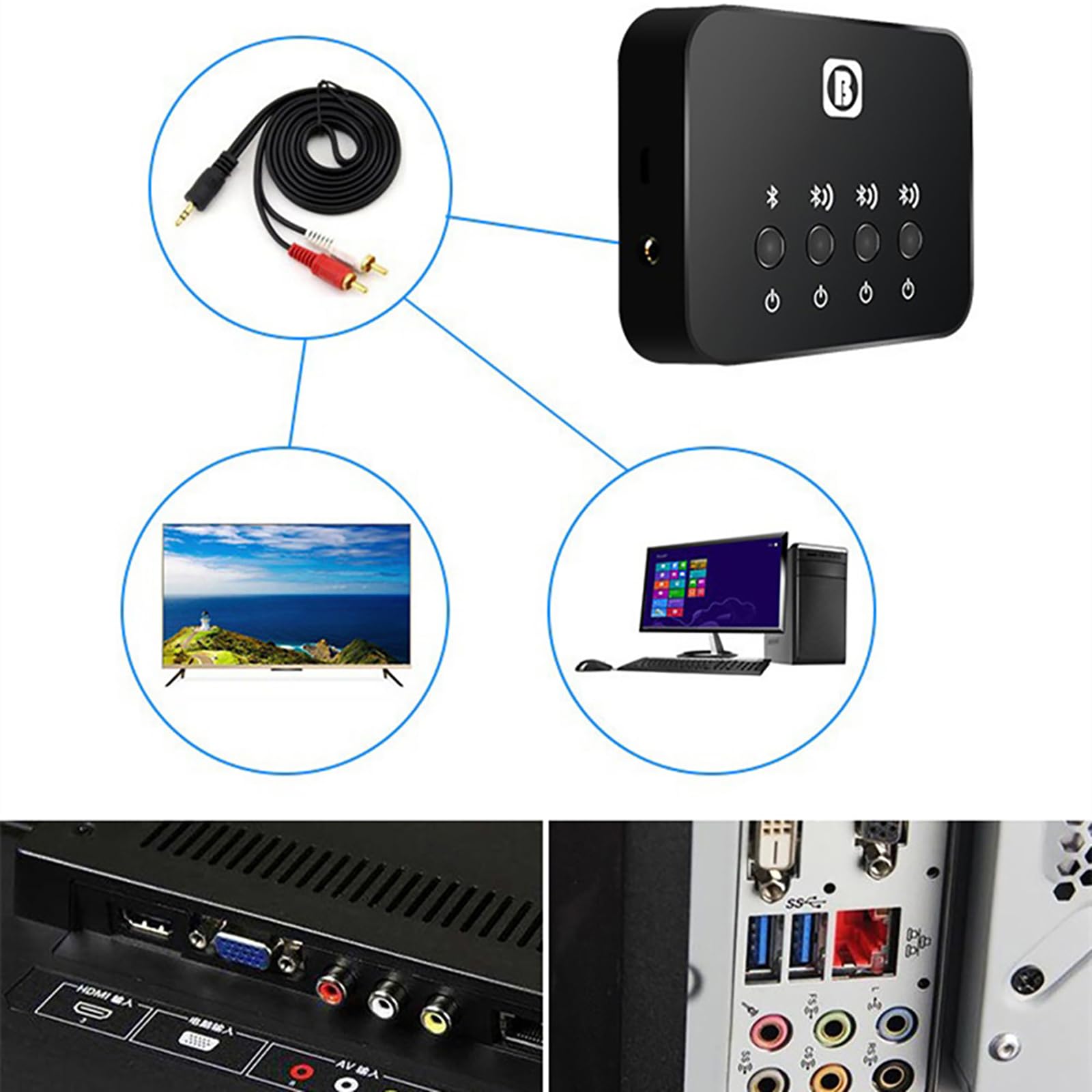 ZEZEFUFU Transmisor Bluetooth Splitter Audio Adaptador Bluetooth 1 en 3 Salidas Bluetooth 4.0 Transmisor Receptor