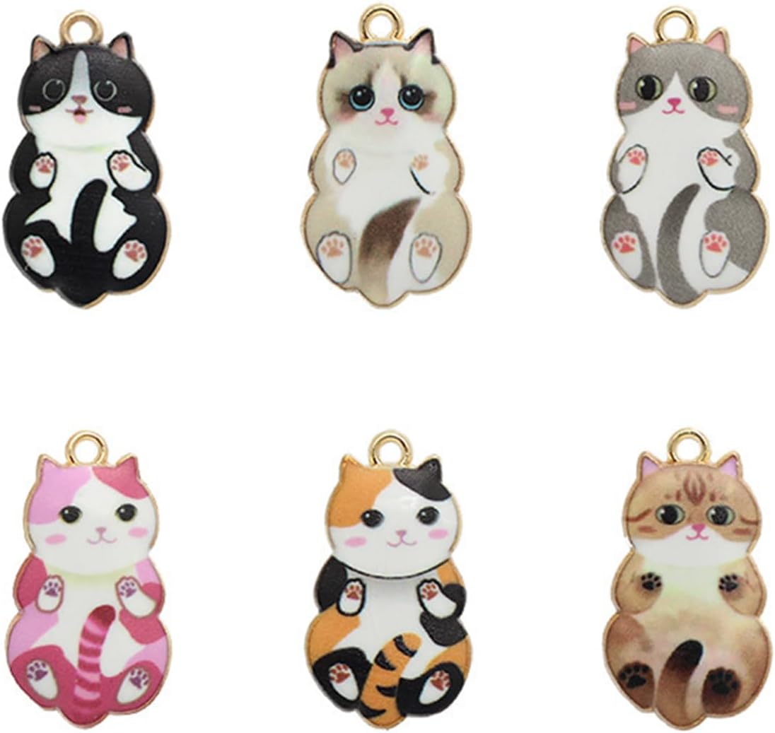 30 Pcs Cute Cat Charms - Alloy & Enamel Colorful Assorted Charm Set for Jewelry Making, Cat Craft Supplies for Necklace, Bracelet & Anklet