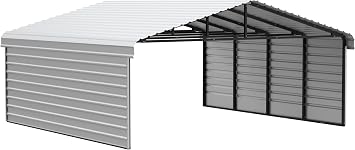 Arrow Carports Galvanized Steel Carport, with 2-Sided Enclosure, Compact Car Metal Carport Kit, 20 x 20 x 9, Eggshell