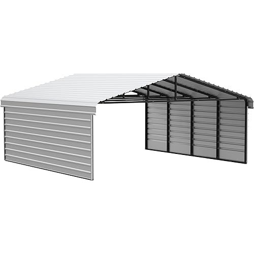 Arrow Carports Galvanized Steel Carport, with 2-Sided Enclosure, Compact Car Metal Carport Kit, 20' x 20' x 9', Eggshell