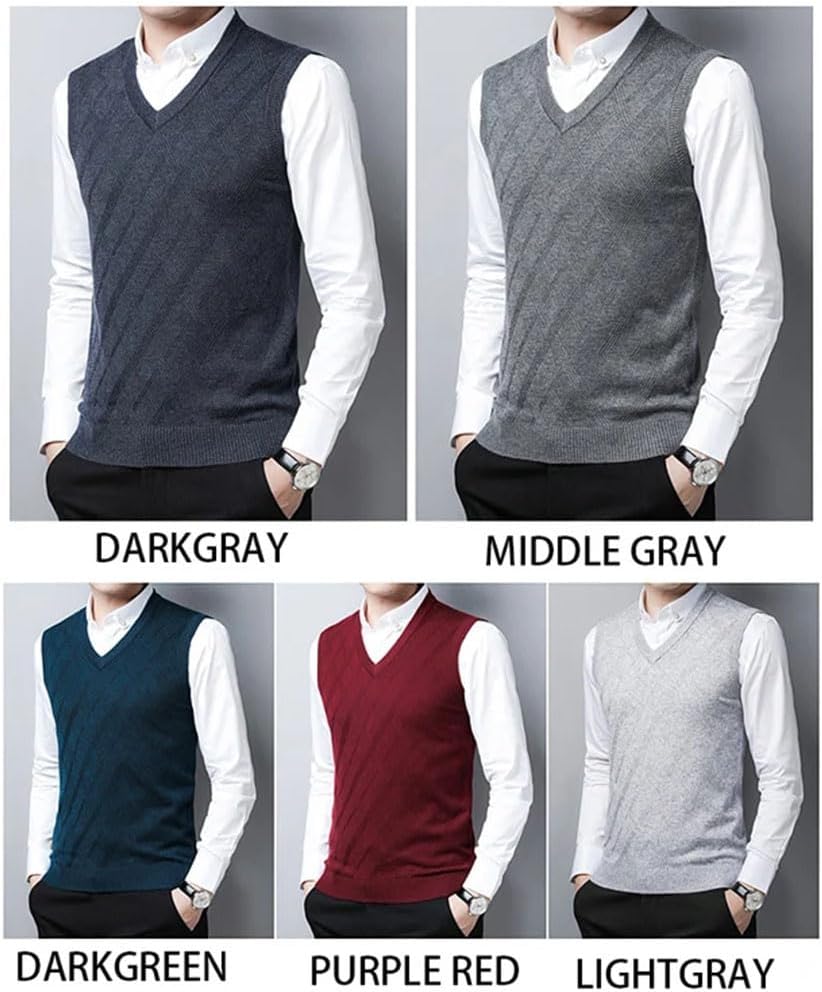 Men Sweater Vest Knitted Short Slim Fit Clothes V-Neck Daily Sweater Vest