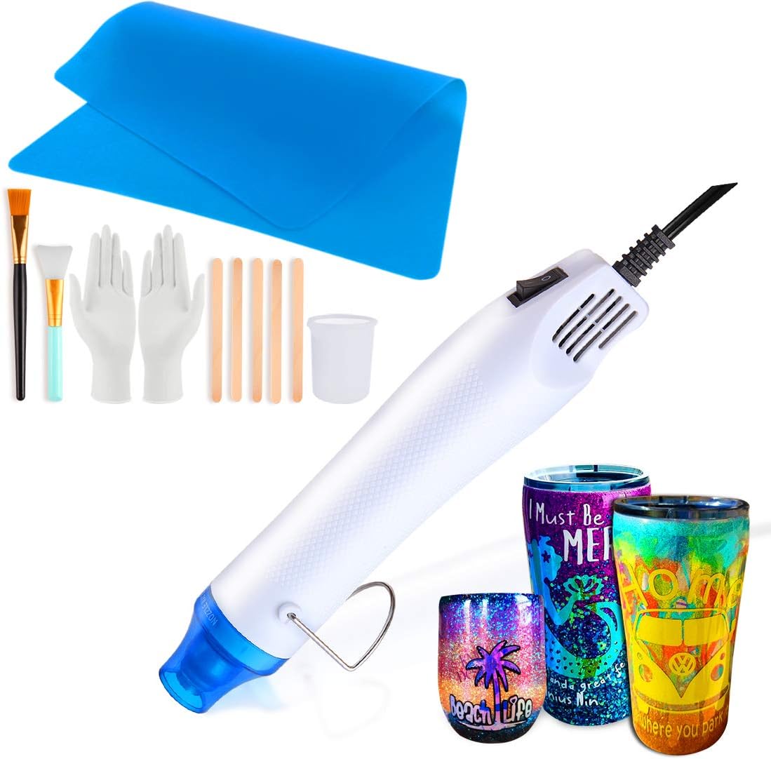 Heat Gun for Epoxy Resin, 20pcs Bubble Removing Tool for Epoxy Resin 300W Mini Heat Gun for Making Epoxy Glitter Tumblers Acrylic Art Hot Air Gun Shrink Tube