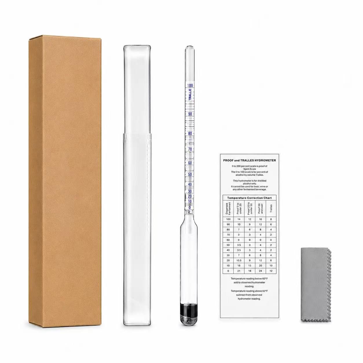 Pokiphip Hydrometer Alcohol, 0-200 Proof and Tralle