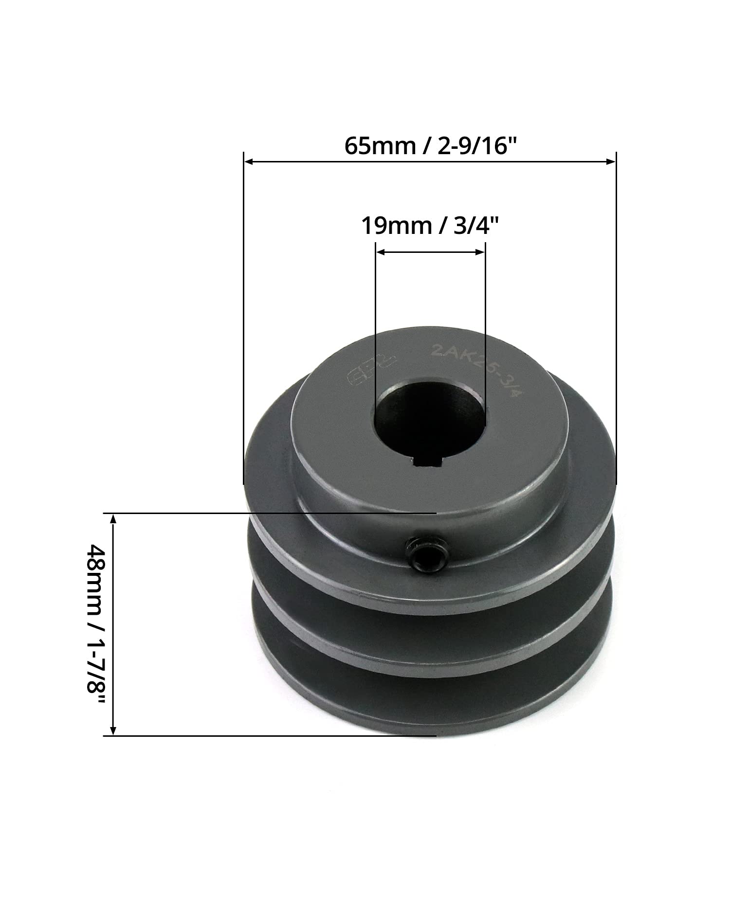 QWORK 2AK2534 Double Groove Pulley/Sheave, 2.55"OD 3/4" Bore, AK Fixed Bore Pulley, for A, 3L & 4L (A & AX) V-Belts, Cast Iron — Amazon image 5