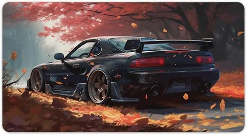 ALUKAP JDM - Alfombrilla de escritorio para coche, color negro, Rx7, alfombrilla para computadora, accesorios de escritorio, teclado de escritorio,